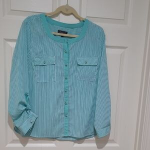 Croft & Barrow Aqua Striped Button-Up Shirt